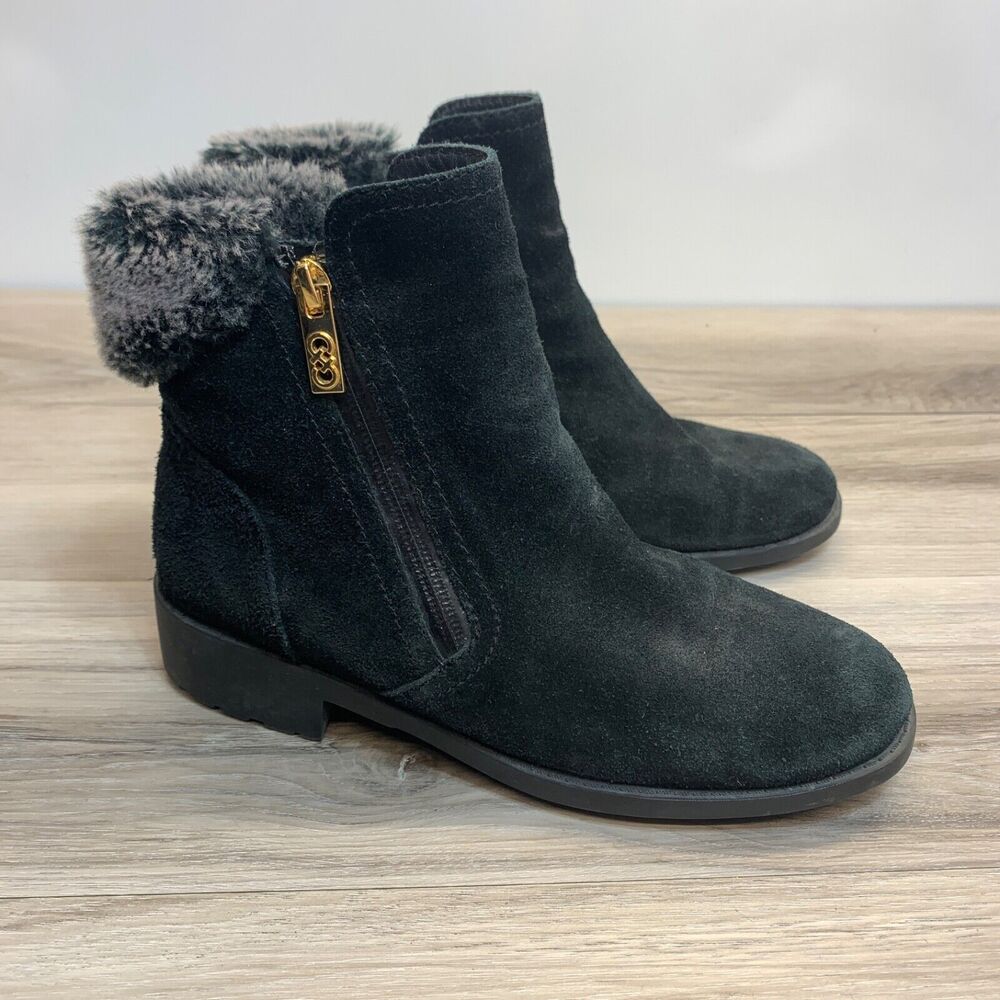 Cole Haan Quinney Womens 7B Black Waterproof Suede Fur Winter Snow Ankle Bootie